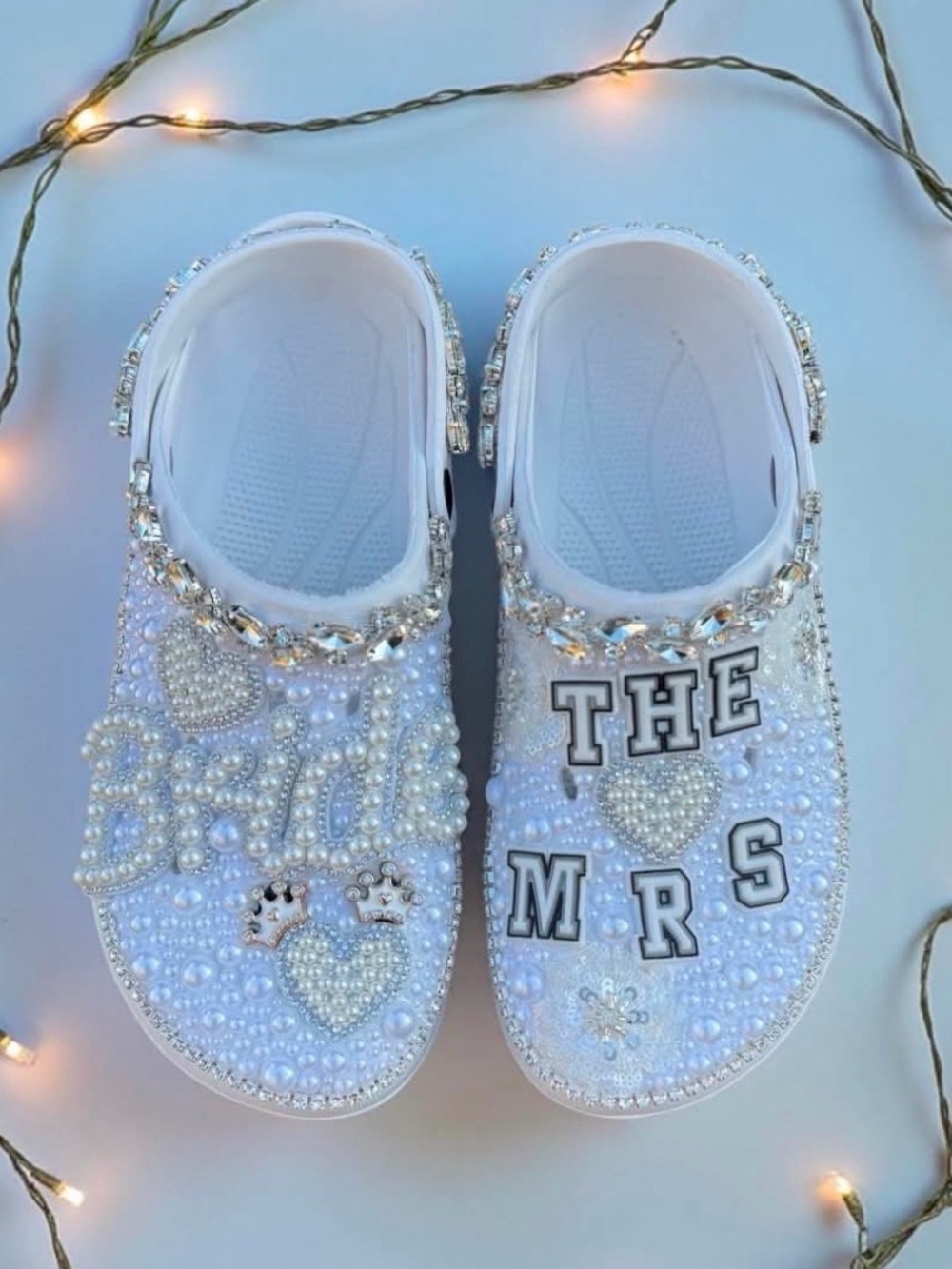 Embellished White Bridal Clogs - "THE MRS" Pearls & Rhinestones